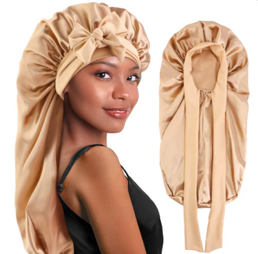 Long Satin Bonnet With Wrap Tie